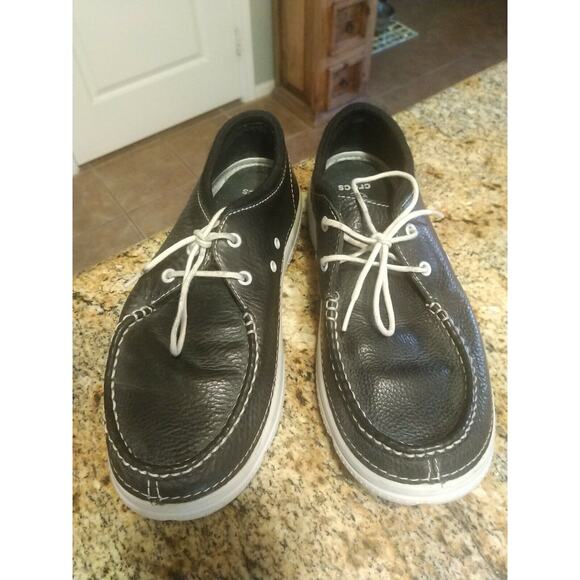 CROCS Cove Boat Shoes Loafers Size 10 Black Lace Up 11488 main image 11